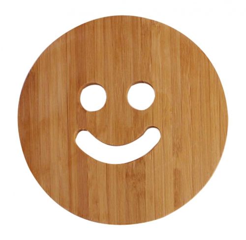 Set of 2 Lovely Smiling Face Bamboo Coasters Tablemat Round