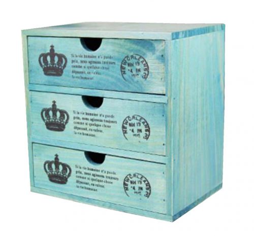 Lovely Small Crown Pattern Wood Storage Chests Storage Cabinet Toys,Blue